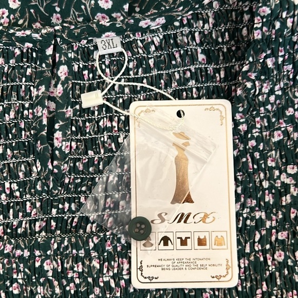 SMX Boho Floral Green Smocked 3/4 Ruffle Layered Hem Midi Dress Size 3X - Picture 7 of 8